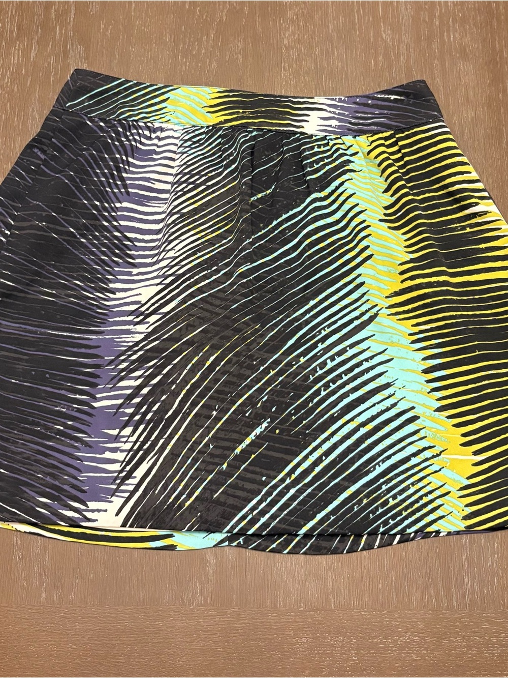 LOFT Women's Size 4 Abstract Palm-Print Mini Skirt - Black, Yellow & Teal